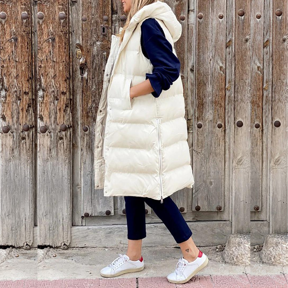 Women's long padded puffer vest for effortless warmth