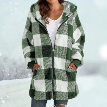 Women’s long-sleeved plaid hooded zipper coat