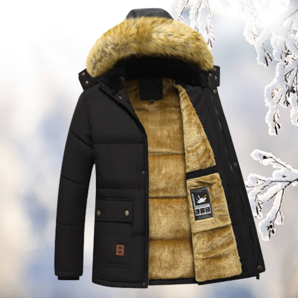 Men's warm winter parka with fur hood