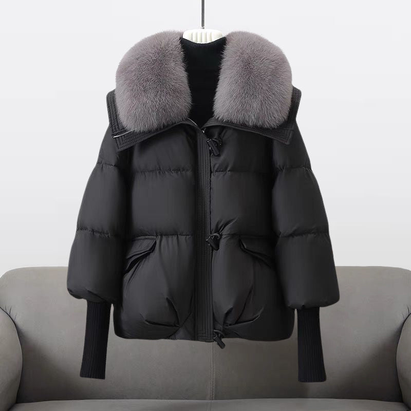 Women’s Puffer Jacket - Hip Length - Detachable Fur Collar