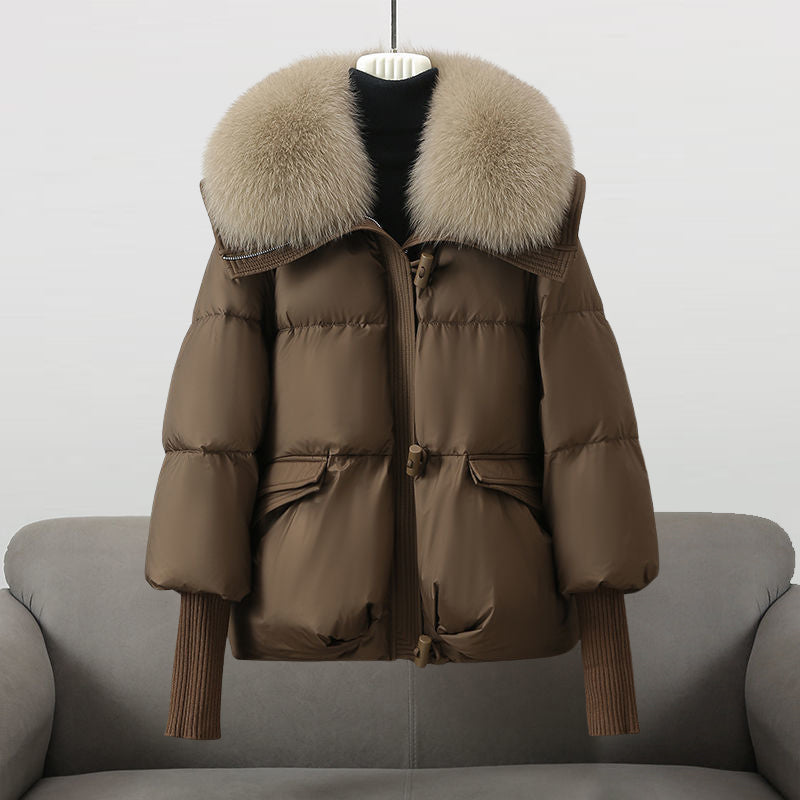 Women’s Puffer Jacket - Hip Length - Detachable Fur Collar