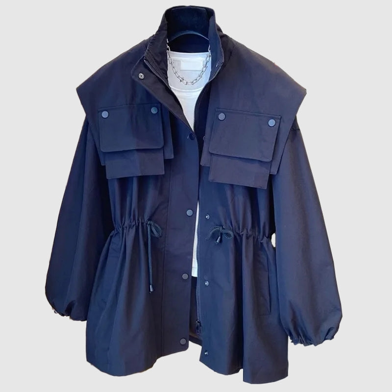 Women's casual cargo windbreaker jacket with drawstring waist
