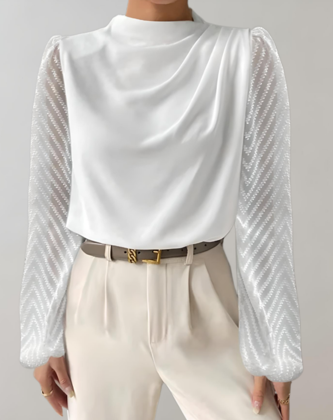 Rebecca - Elegant White Top with Round Neck