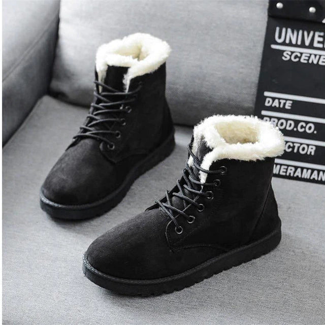 Women's fur lace-up winter boots