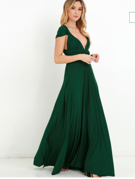 Women's Evening Gown - Floor-Length Flowing Silhouette - Deep V-Neck - Short Sleeves