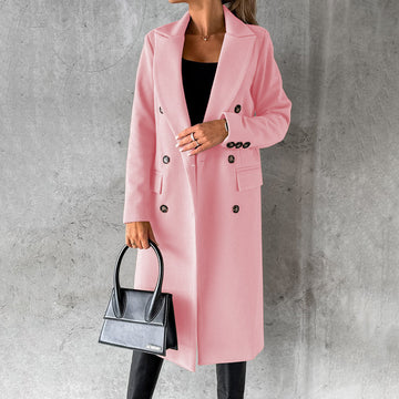 Women's long-sleeved lapel slim-fitting double-breasted coat