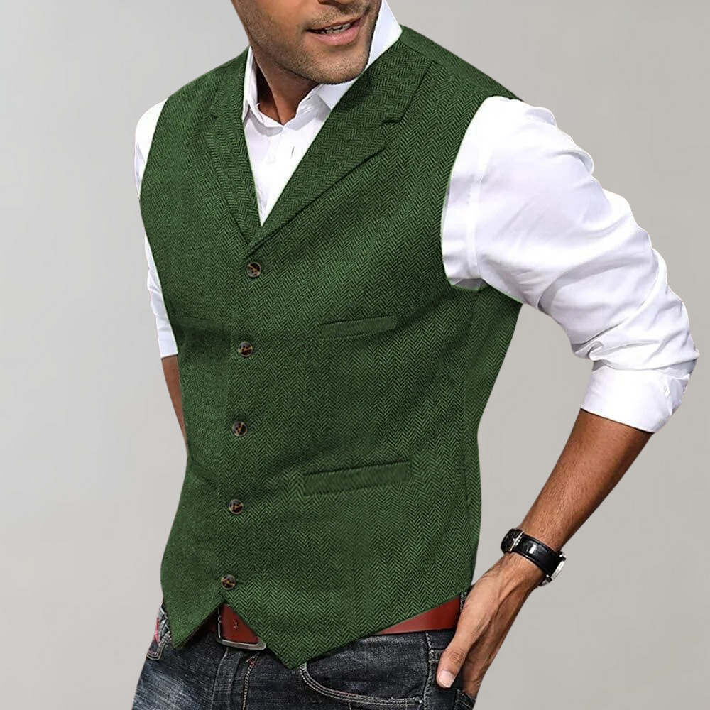 Men's slim-fit herringbone vest in British style