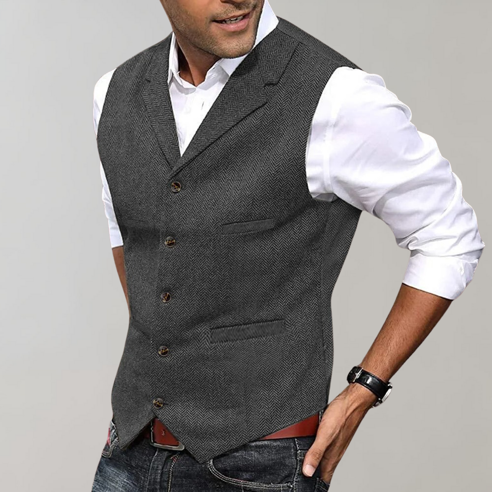 Men's slim-fit herringbone vest in British style