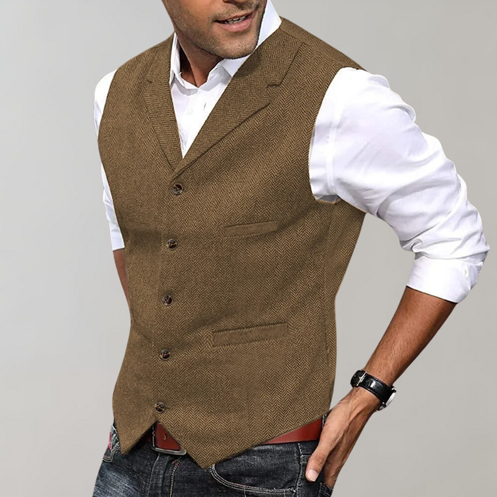 Men's slim-fit herringbone vest in British style