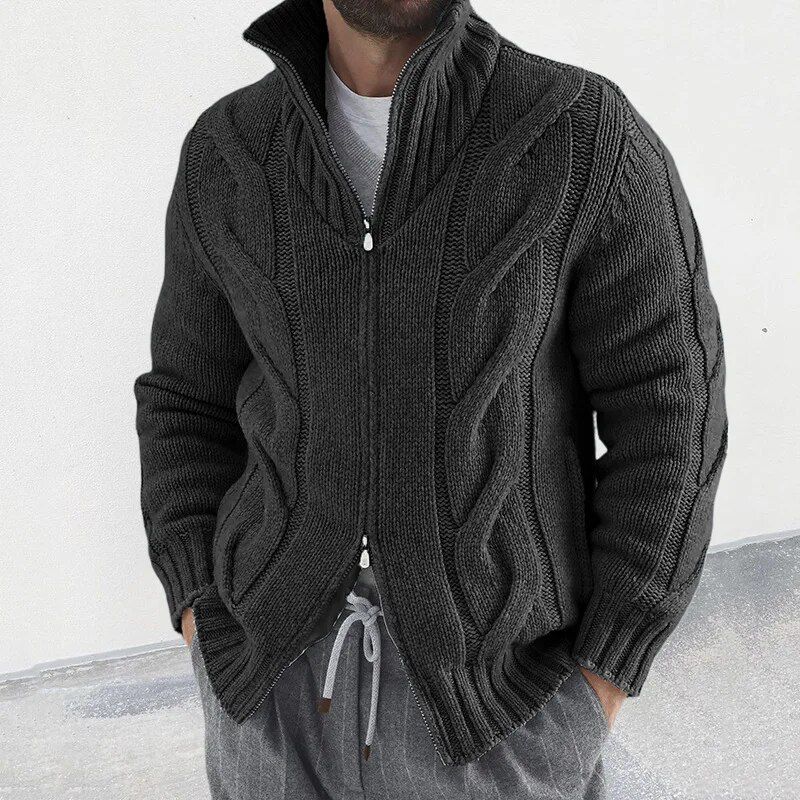 Men's cozy cable knit zip-up sweater for casual warmth