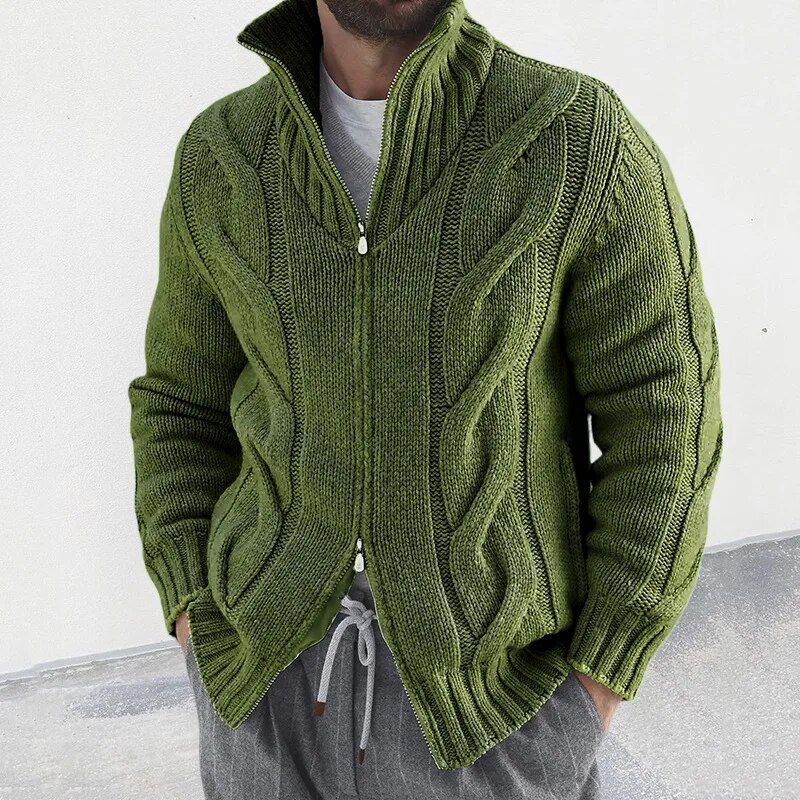 Men's cozy cable knit zip-up sweater for casual warmth