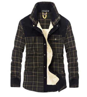 Stylish thickened long-sleeved plaid jacket for men