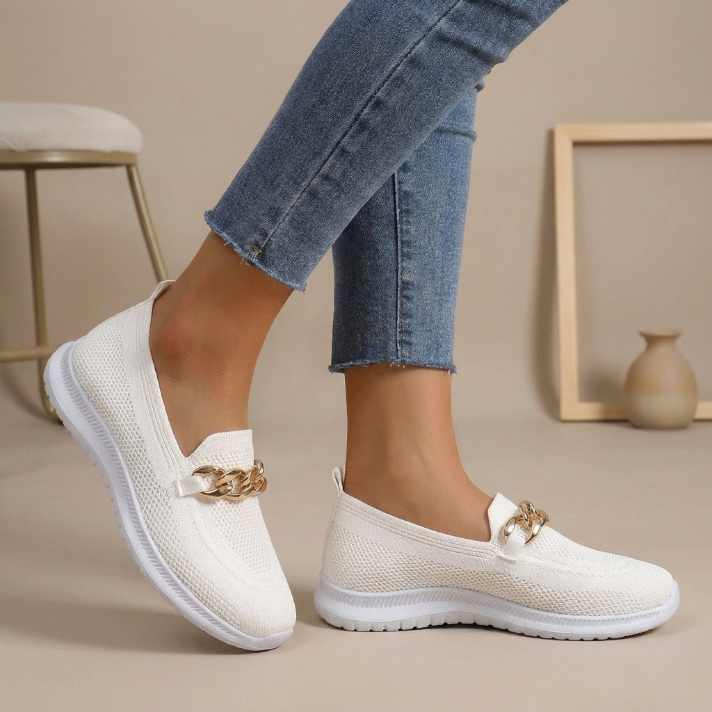 Orthopedic Chic Chain-Embellished Slip-On Loafers – Effortless Everyday Elegance