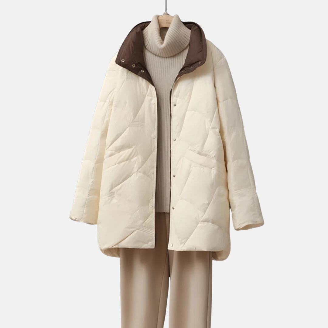 Sienna Quilted Mid-Length Jacket | Relaxed Fit Stand Collar Jacket