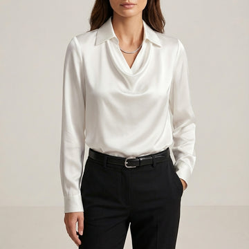 Blaze | Silk Statement Blouse with Draped Collar