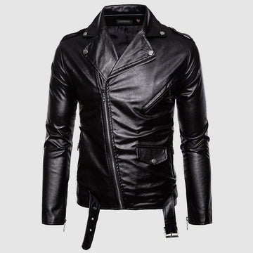 Men's biker jacket with asymmetrical zipper