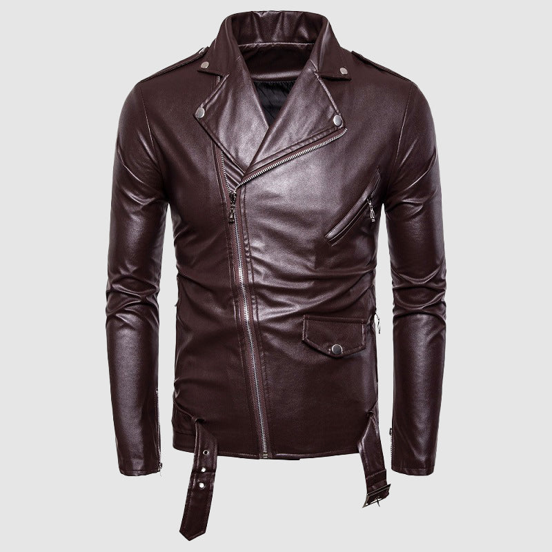 Men's biker jacket with asymmetrical zipper