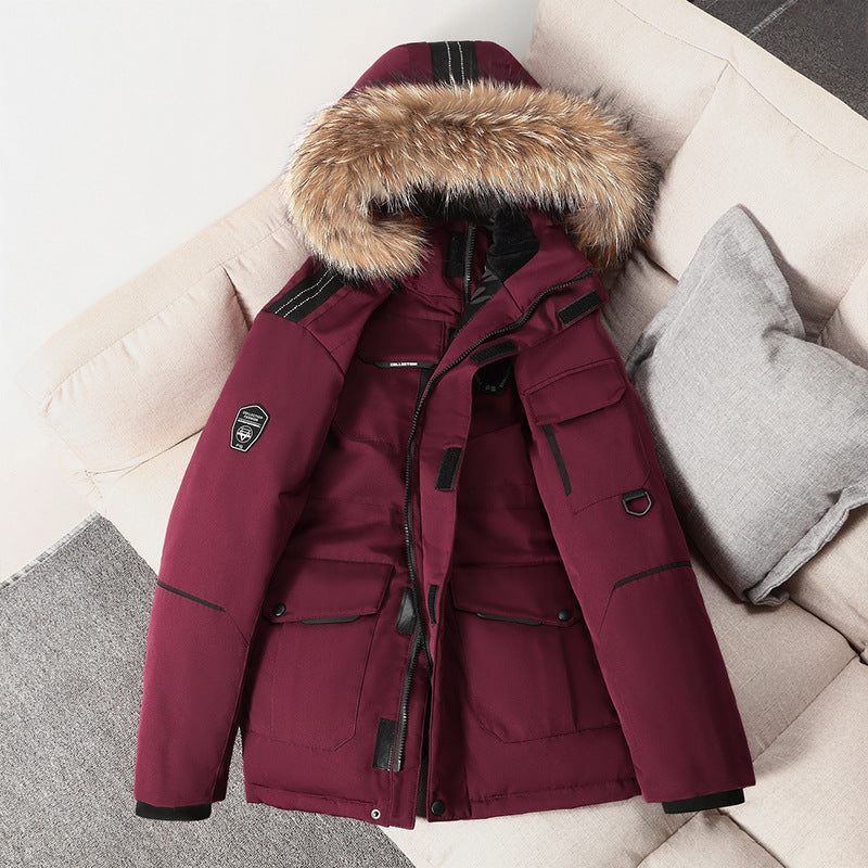 Faux fur hooded winter parka for men