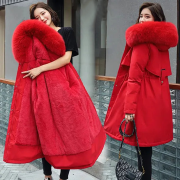 Women's fur collar parka with fleece lining