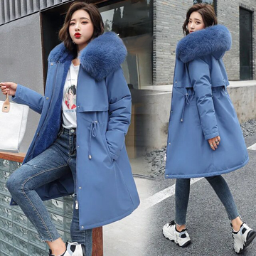 Women's fur collar parka with fleece lining