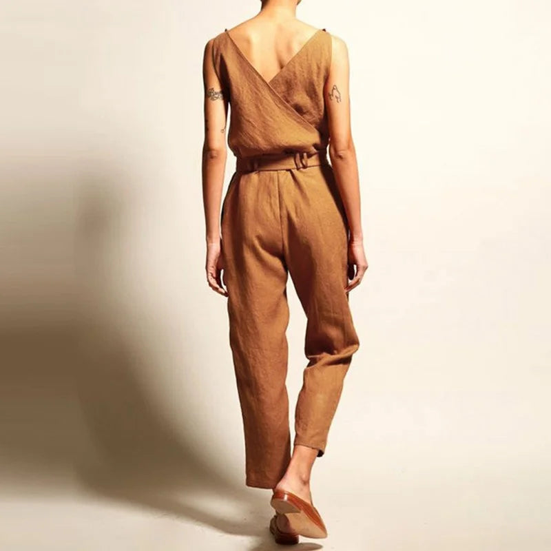 Women's sleeveless wrap-front jumpsuit