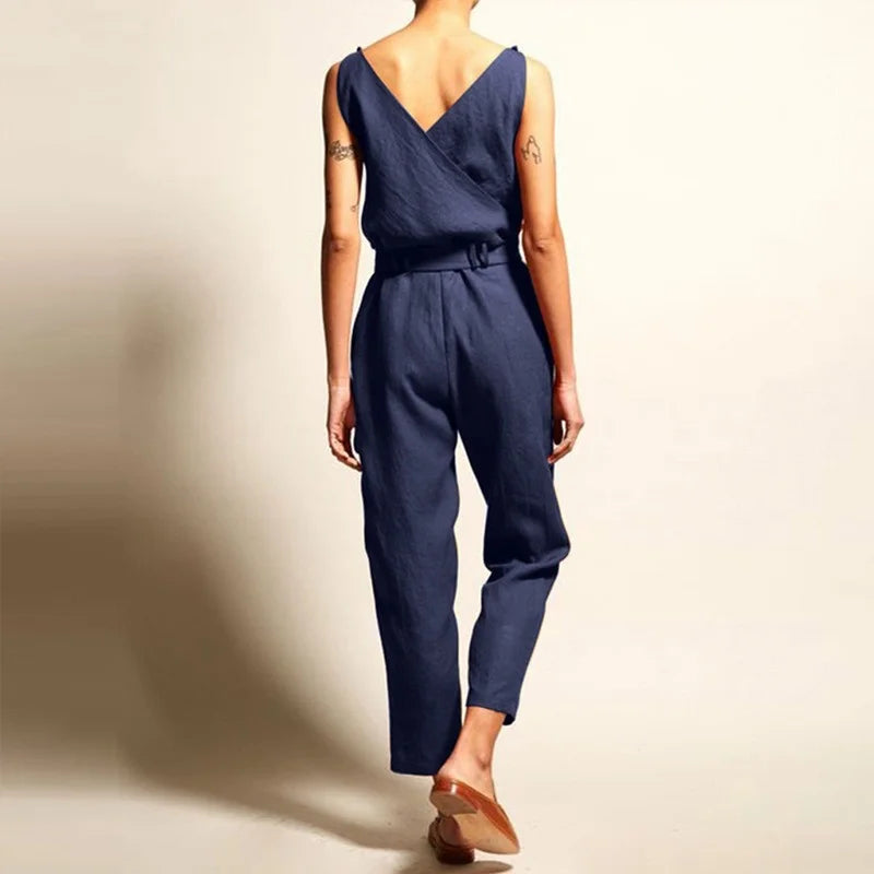 Women's sleeveless wrap-front jumpsuit