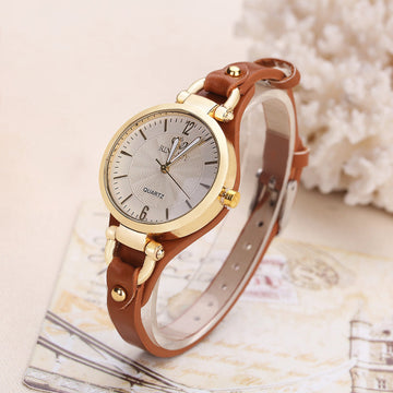 Isla Faux Leather Standard Fit Wristwatch | Gold-Tone Bezel Round Face Wristwatch