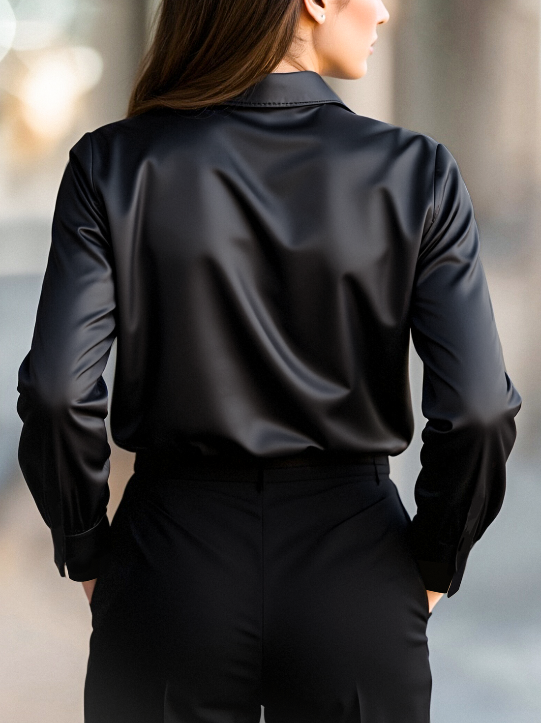 Eden | Satin Blouse with Collared V Neck