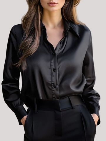 Eden | Satin Blouse with Collared V Neck