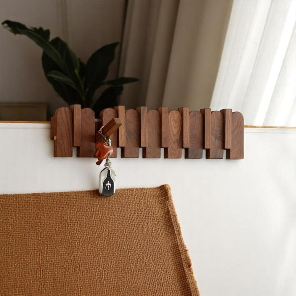 Walnut Wood Angled Hooks Wall Coat Rack