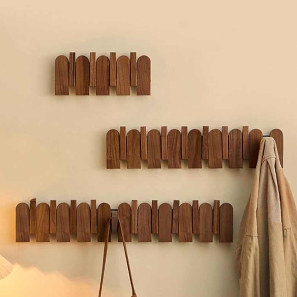 Walnut Wood Angled Hooks Wall Coat Rack