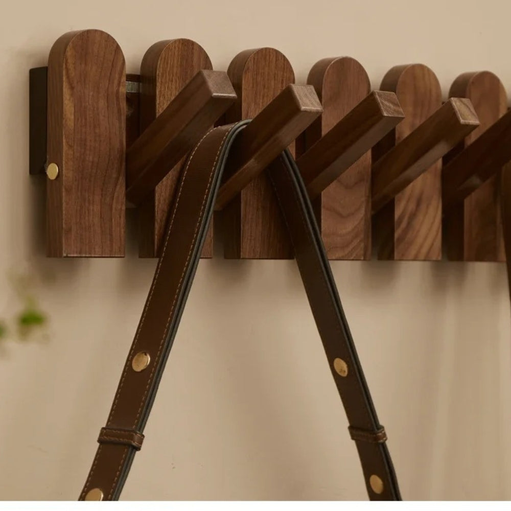 Walnut Wood Angled Hooks Wall Coat Rack