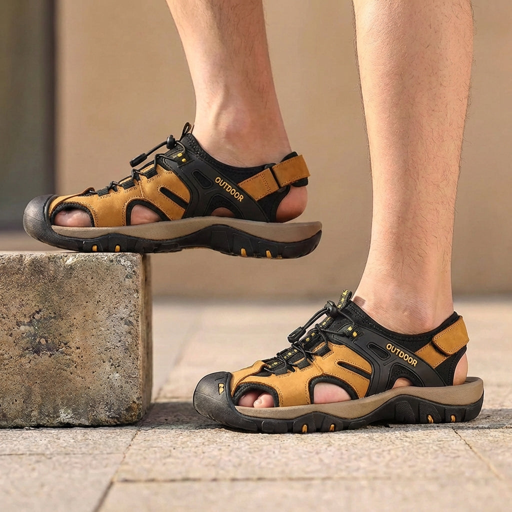 Adjustable Closed-Toe Outdoor Sandals with Secure Bungee Lacing