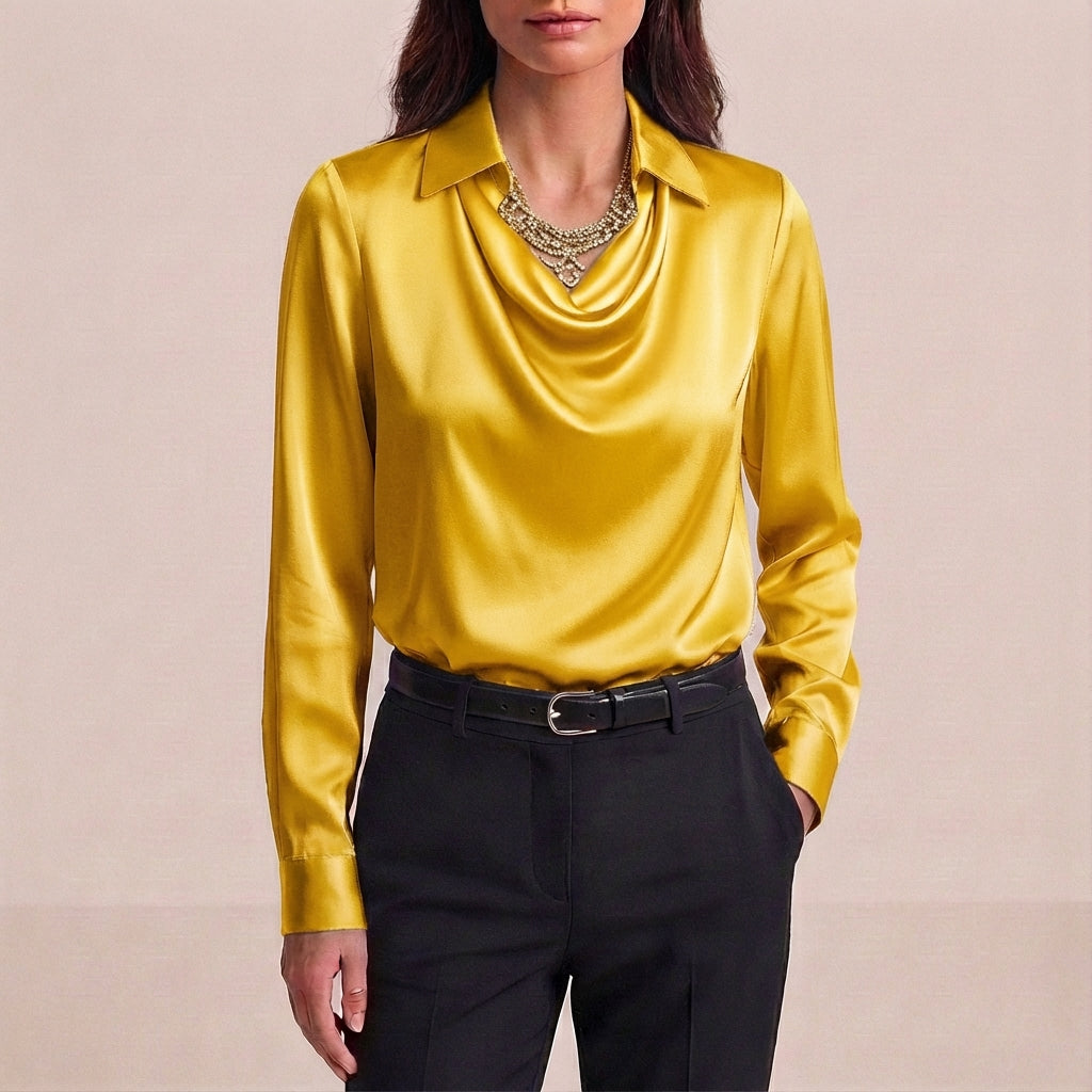 Blaze | Silk Statement Blouse with Draped Collar