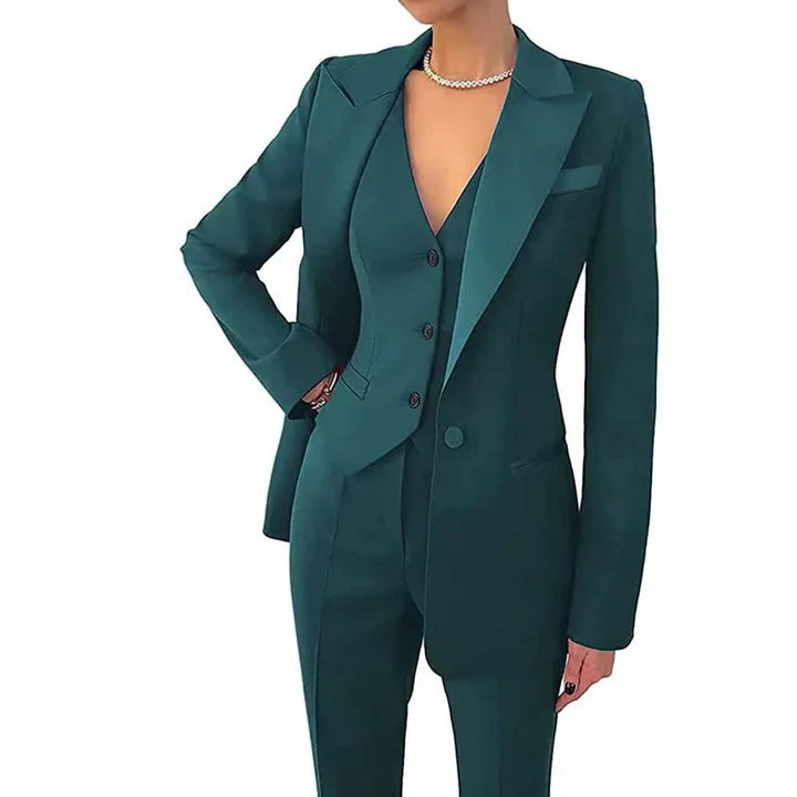 Women’s Business Pantsuit – Tailored Fit – 3-Piece Set with Vest – Wool Blend