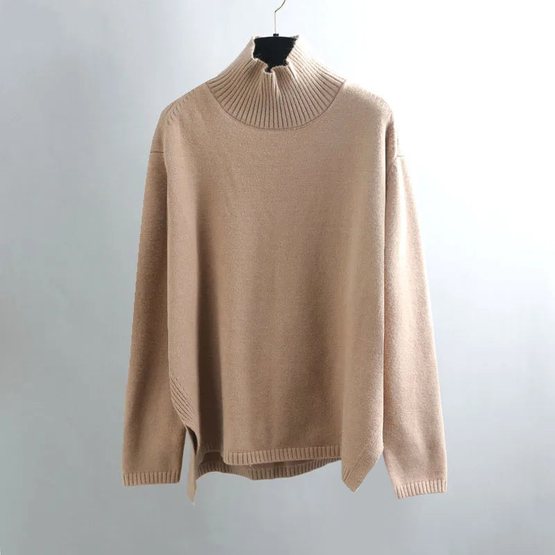 Women's long sleeve turtleneck sweater with asymmetry