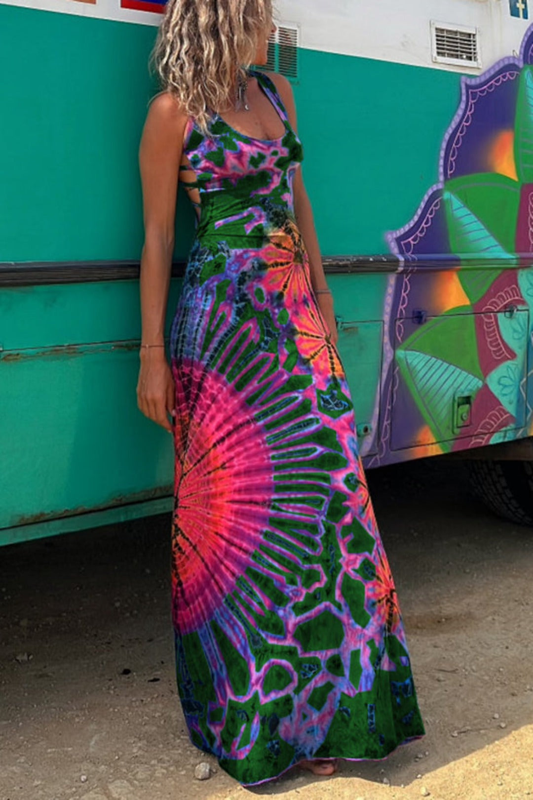 Women's vibrant tie-dye maxi dress for a statement look