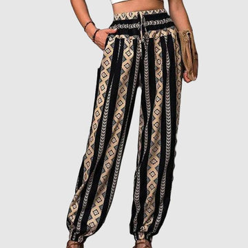 Jill -  black patterned wide trousers