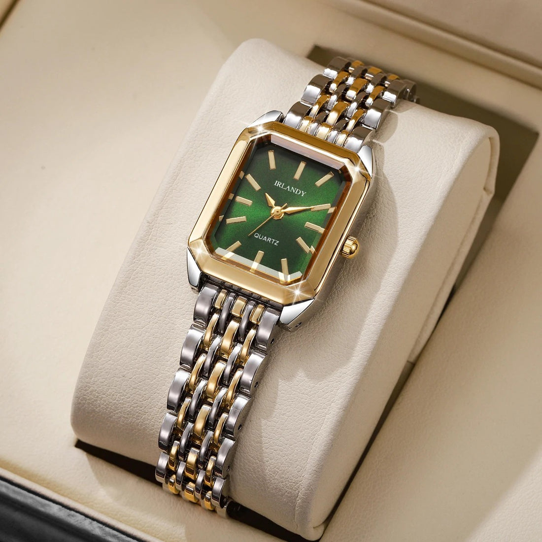 Isabella Rectangle Case Wrist Watch | Quartz Movement Two-Tone Strap Wrist Watch
