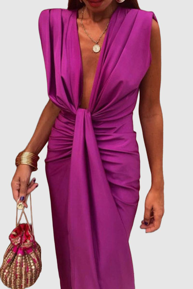 Frinzy - Glamorous deep V ruched maxi dress for women