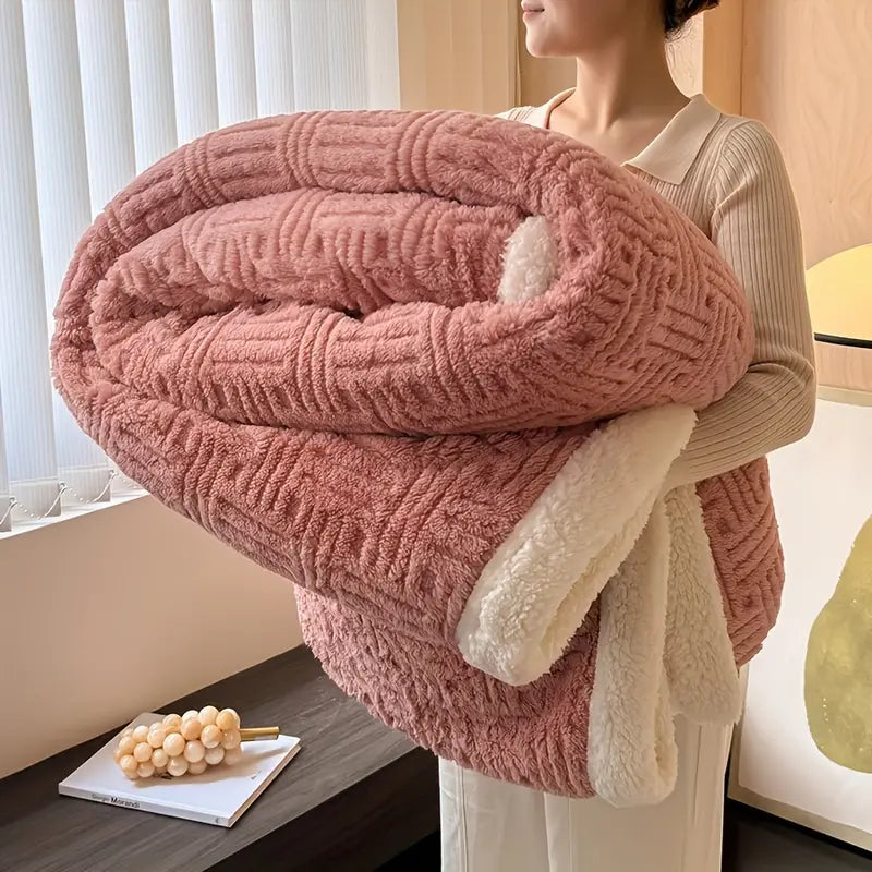 Plush Fleece Sherpa-Trim Throw Blanket