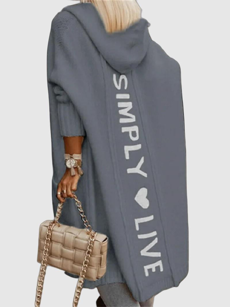 Women's hooded longline cardigan with slogan print