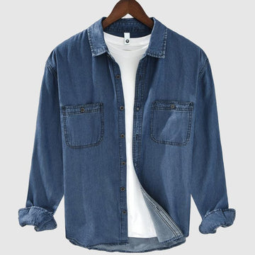 Men's long sleeve denim shirt with front pockets