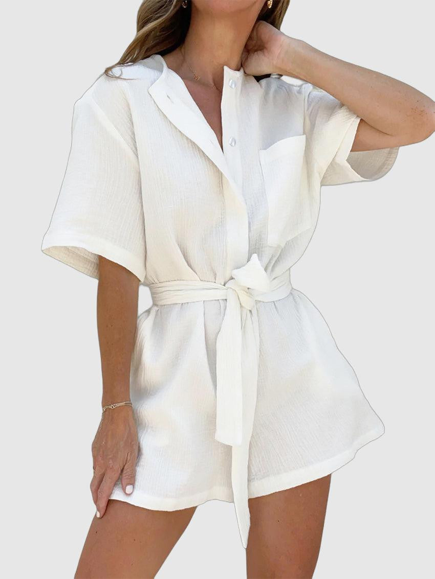 Meekah - collared button down tied rompers