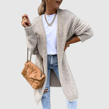 Elegant long cardigan coat for women with V-neck