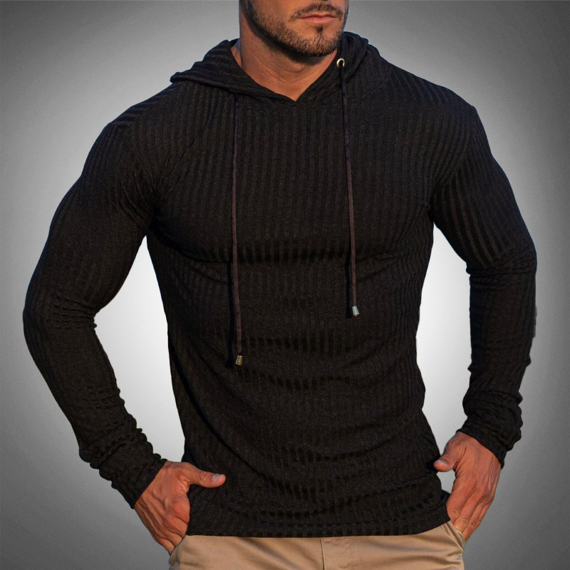 Men’s Hooded Top – Slim Fit Ribbed Stretch Fabric – Long Sleeve Casual Wear