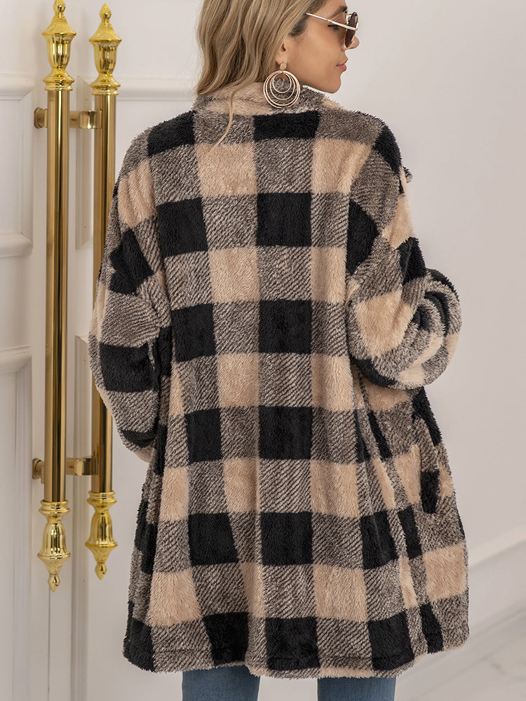 Women's plush plaid cardigan