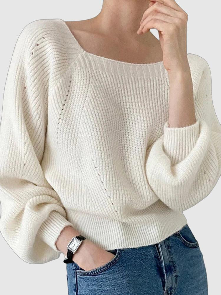 Vintage square collar loose sweater for women