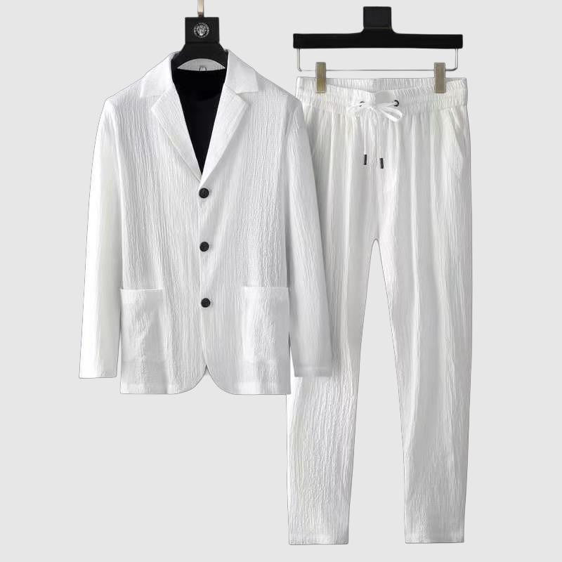 Men’s Two-Piece Suit - Single-Breasted Blazer & Drawstring Pants - Casual Elegant Fit