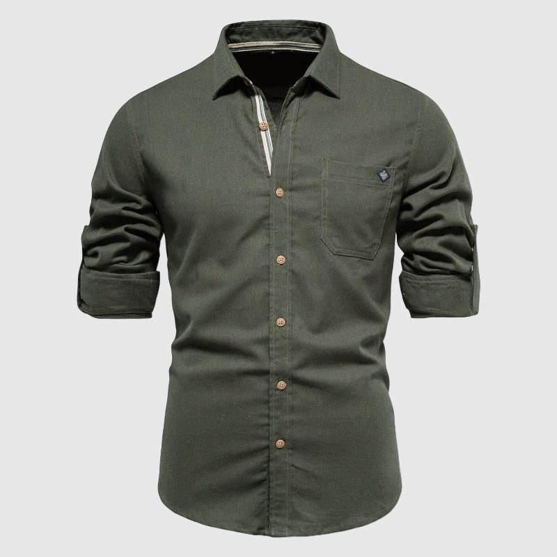 Men’s Button-Up Shirt - Slim Fit - Long Sleeve - Chest Pocket - Breathable Cotton